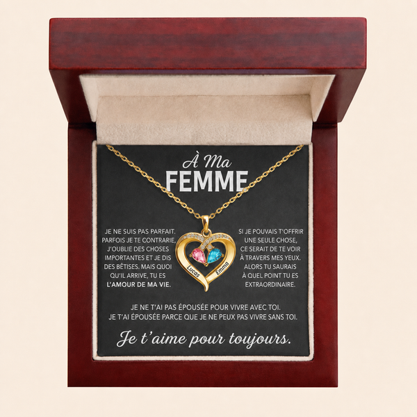 Collier cœur personnalisé Lovessy avec deux prénoms et carte française À ma femme