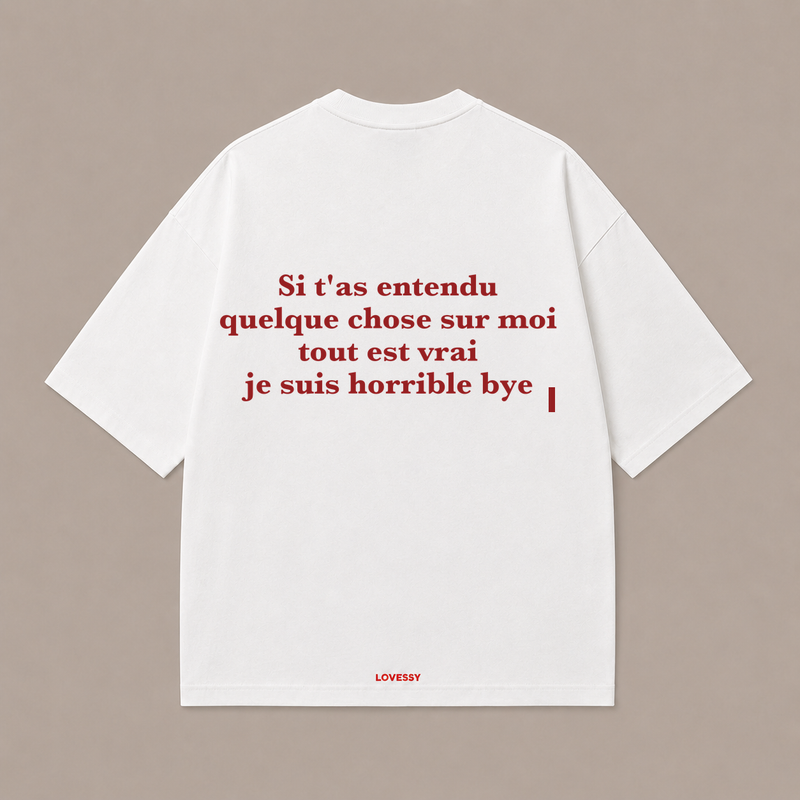 SI T'AS ENTENDU QUELQUE CHOSE SUR MOI TOUT EST VRAI JE SUIS HORRIBLE BYE — Blanc