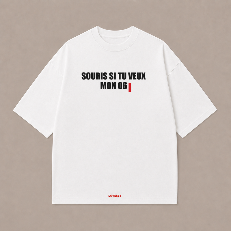 T-shirt blanc LOVESSY — SOURIS SI TU VEUX MON 06